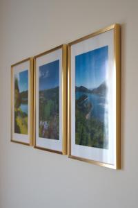 a row of four framed photographs on a wall at Charlotte's Place in Ponta Delgada