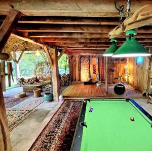 a room with a pool table in a house at La Réserve Taïno in Arjuzanx