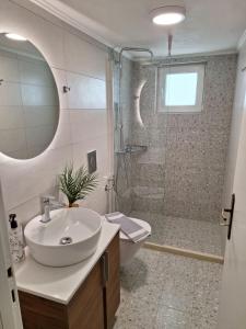 a bathroom with a sink and a toilet and a shower at Militsa House in Gaios