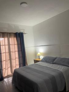 a bedroom with a bed and a lamp and a window at Casa ciudad de San Luis in San Luis