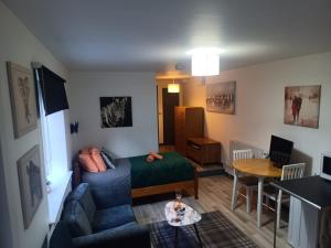 a small living room with a couch and a table at Cosy Garden Flat near Bay & City Centre - Fast Wifi, 5 mins to centre in Cardiff