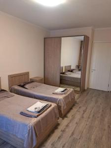 巴统apartament TEKO的房间里有两张床，还有一面镜子 更多19张照片