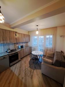 巴统apartament TEKO的配有沙发和桌子的厨房和客厅