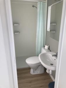 a white bathroom with a toilet and a sink at KD 822 - Vakantiepark Kijkduin in The Hague