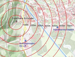 a map of san francisco with red circles at Ferienhaus Schiwiese mit freiem Eintritt in die Alpentherme & freie Nutzung der Gasteiner Bergbahnen im Sommer 2026 in Bad Hofgastein