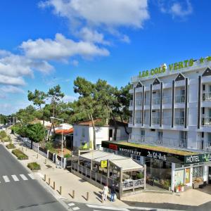 an overhead view of a hotel on a street at Logis Les Cols Verts in La Tranche-sur-Mer
