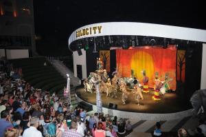 a crowd of people watching a show on a stage at Goldctiy otel villa in Alanya