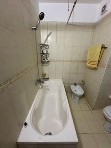a bathroom with a sink and a toilet at Volga Cozy Apartment in Durrës +3 photos