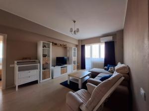 a living room with a couch and a tv at Homey Apartment Vacaresti in Bucharest