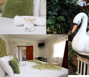 a collage of pictures of a hotel room with a swan at The Rest Place B&B in East London +6 photos