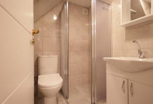 a bathroom with a toilet and a shower and a sink at Pekin Spa and Suites in Istanbul