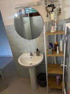 ein Badezimmer mit Waschbecken und Spiegel in der Unterkunft Appartement confortable au Diamant avec terrasse privative - 40 m² in Le Diamant