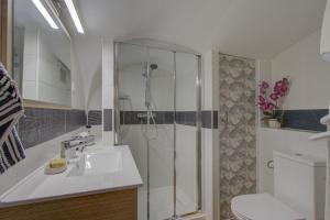 un baño con ducha y lavabo en Le Studio, Saint-Restitut, en Saint-Restitut