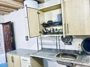 a kitchen with a sink and a counter top at Golden Rose Guesthouse in Luxor +37 photos