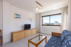 Una sala de estar con un sofá y un televisor. en Rentalmar Amanecer, en Miami Platja