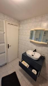 a bathroom with a sink and a mirror at Aventurin Rooms in Slunj