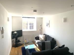 a living room with two couches and a television at West Street Mews - Serviced Accommodation in Exeter