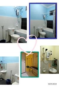 a collage of four pictures of a bathroom at Mutiara Desaru Cottage in Bandar Penawar +4 photos