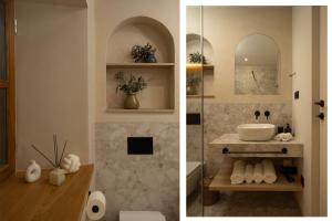 2 Bilder eines Badezimmers mit Waschbecken und Spiegel in der Unterkunft Old Town Olive luxury room for 2 in Dubrovnik
