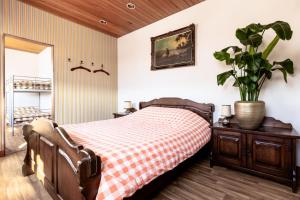 a bedroom with a bed and a potted plant at Vino Grando 't Klooster in Odiliapeel