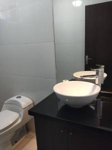 een badkamer met een wit toilet en een wastafel bij Habitaciones en alquiler centro de Tarija in Tarija +6 foto's