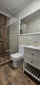 a bathroom with a toilet and a shower and a sink at Sonne by BED-Stage in Braşov