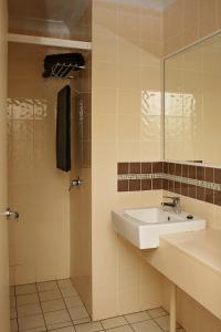 a bathroom with a sink and a shower at Forbes Victoria Inn in Forbes