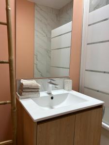 a bathroom with a sink and a mirror at Coup de cœur in Grande-Synthe