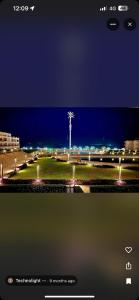 a picture of a park with a palm tree at night at Mina house in Ain Sokhna
