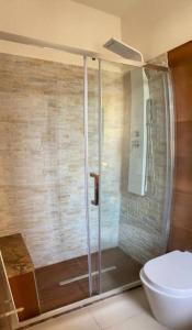 a bathroom with a shower and a toilet at Mediterraneum in Sannicola