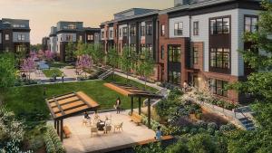 an artist rendering of the courtyard of a building at Hala Tysons in McLean