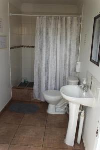 a bathroom with a sink and a toilet and a shower at Hab baño privado aeropuerto in Santiago