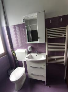 Un baño con un inodoro blanco y un lavabo. en Christie's central apartment, en Bucarest