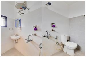 two pictures of a bathroom with a toilet and a sink at Super Collection O Kakinada near JNTU in Kākināda