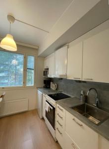 Η κουζίνα ή μικρή κουζίνα στο Kotimaailma Helsinki - tilava yksiö