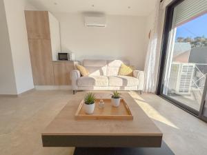 a living room with a couch and a coffee table at Centrale climatisée deux chambres terrasse parking, saint raphael in Saint-Raphaël +1 photo