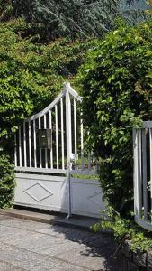 a white gate next to a bush at Casa Verde in Santa Maria Maggiore +1 photo