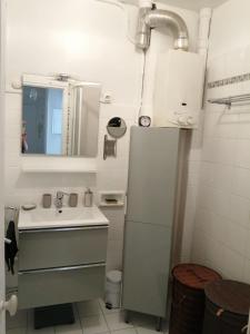a small kitchen with a sink and a refrigerator at Chez Sophie, cosy et calme, à deux pas de Paris in Saint-Mandé +4 photos