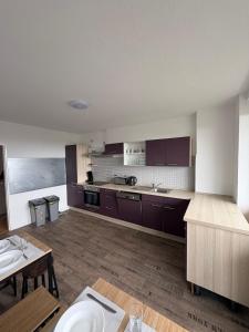 Η κουζίνα ή μικρή κουζίνα στο Monteurs Wohnung über den Dächern der Stadt