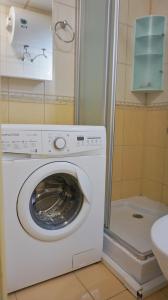 a washing machine in a bathroom next to a toilet at Апартамент Деа - Apartment Dea in Byala