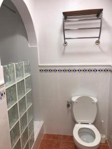 a bathroom with a toilet and a shower at Casa Mallarenga Rooms in Olivella