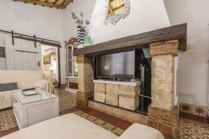 Una sala de estar con chimenea y un televisor de pantalla plana. en Casa Rural Villa Mellizos, en Peñaflor