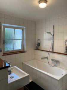 ein Badezimmer mit Badewanne, Dusche und Waschbecken in der Unterkunft Exklusive Ferienwohnungen und Business Apartments Marburg in Marburg an der Lahn + 37 Fotos