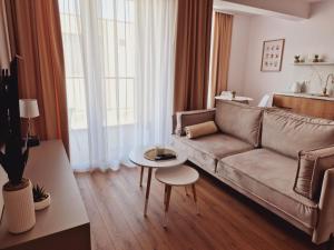 a living room with a couch and a table at Apartament Gniezno Bulwary 7a in Gniezno