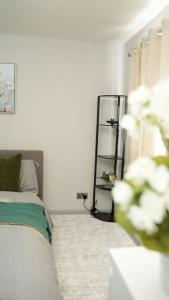 a bedroom with a bed and a book shelf at ODAFRO Properties in Kent