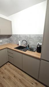 a kitchen with a sink and a counter at Presov Stay Comfort in Prešov +10 photos