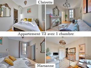 Posteľ alebo postele v izbe v ubytovaní Au cœur des Papes, dans bâtisse de charme studios & appartements en cœur de ville