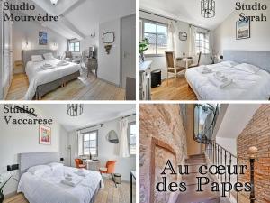 Posteľ alebo postele v izbe v ubytovaní Au cœur des Papes, dans bâtisse de charme studios & appartements en cœur de ville