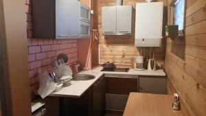 a small kitchen with a sink and a counter at Rasas in Sigulda