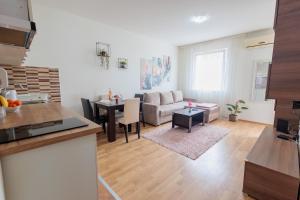 a living room with a couch and a table at Alacaster G apartman FREE PARKING in Novi Sad
